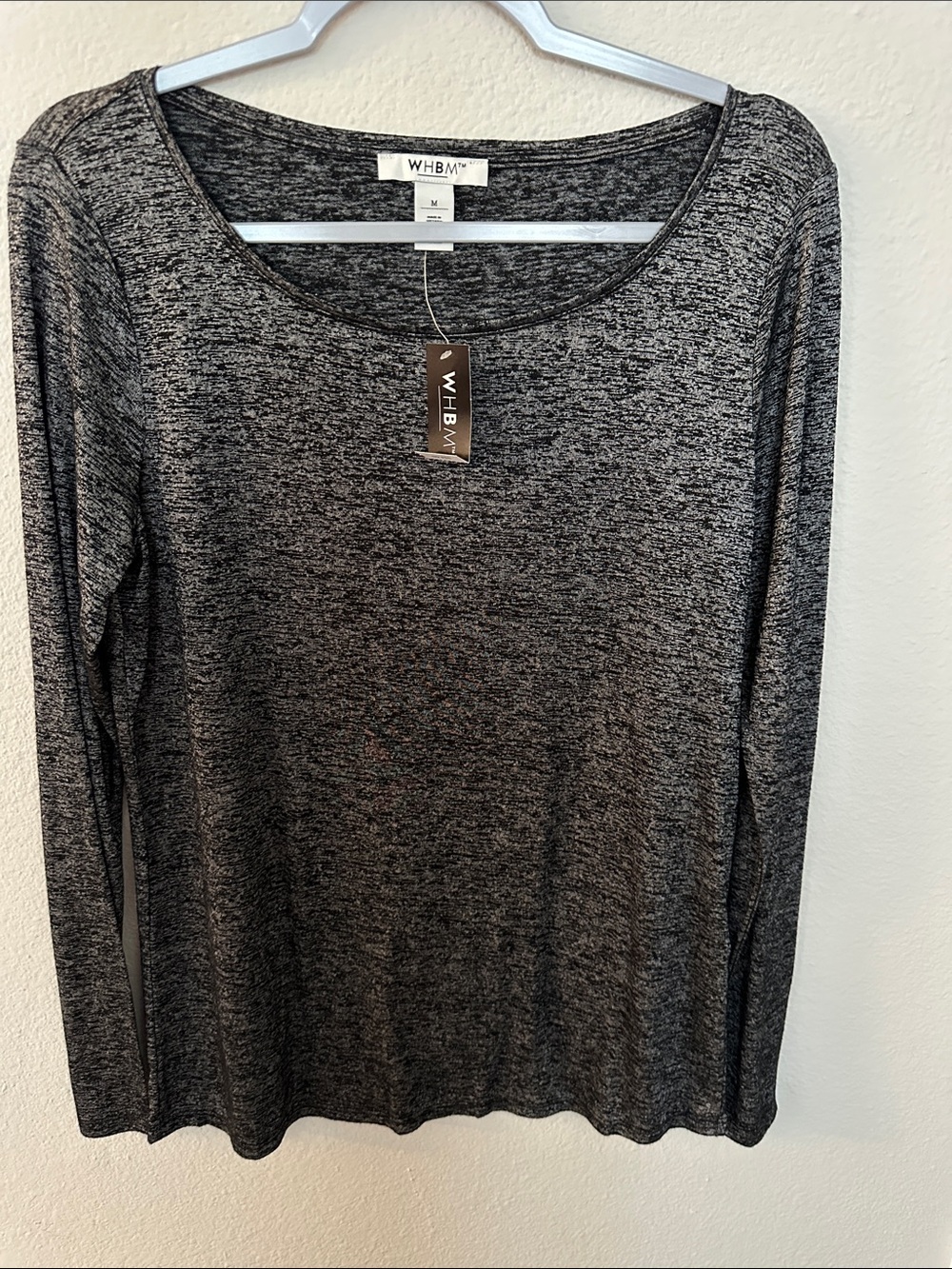 White House Black Market Black & Gray Scoop Neck Long-Sleeve Top